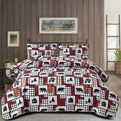 Rustic Quilt Bedding Sets King Size Bedspread Lodge Cabin Bedding Sets Moose Be • $46.65