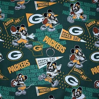 BonEFul FQ Cotton Quilt Green Yellow Green Bay Packers Disney NFL Football Flag • £12.82