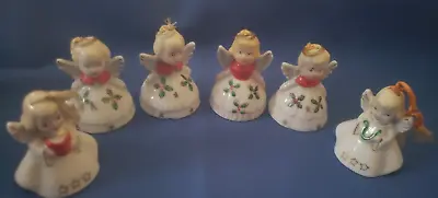 Set-6 Vintage Christmas Angel Bell Ornaments Made In Japan Small 2  Porcelain • $49.99