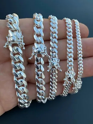 Real Miami Cuban Link Bracelet Solid 925 Sterling Silver Box Clasp ITALY 4-10mm • $43.97