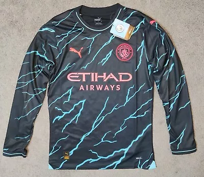 Manchester City 23/24 Third Kit  Soccer Football Jersey Men's Long Sleeve Size S • $94.55