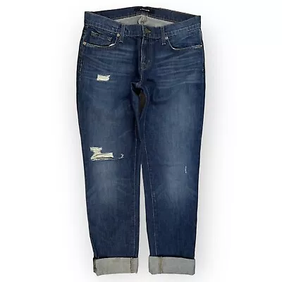 J Brand Aidan Boyfriend Jeans Cotton Denim Crop Dark Distressed Ringer Wash 26 • $28