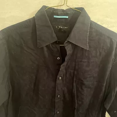 J Ferrar Mens Large 16-16.5 Long Sleeve Black Button Up Shirt Cotton • $9.99