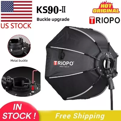 US TRIOPO KS2-90 35.4  Foldable Octagon Softbox S Bracket Handle Fr Camera Flash • $56.99