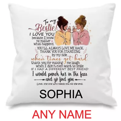 Personalised Best Friends Cushion Case Cover 40x40 Cm Add Name Bestie Cushion • £5.99