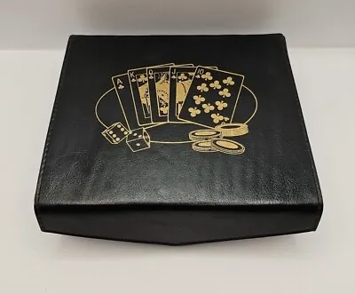 Vintage Poker Chips Set Complete Mini Travel Cards Dice Gamble Faux Leather Box • $24