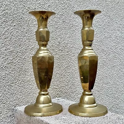 Vintage Set Of 2 Brass Gold Candlesticks Candle Hurricane Holder Taiwan 12  • $39.95