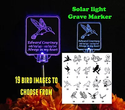 Personalized Hummingbird  Solar Lights Grave Marker Memorial Plaque Cemetary • $49.99