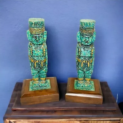 Vintage MCM Crushed Stone Aztec Mayan Gods Statues Malachite Resin Mexico Pair • $95