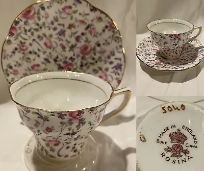 Rosina England Bone China Vintage Teacup And Saucer Pink Chintz Roses 5040 • $17.99