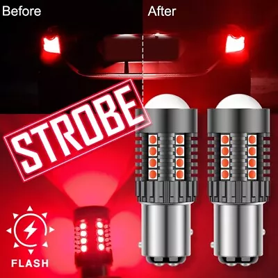 Pair Strobe Flashing Red 1157 2357 LED Car Tail Brake Light Lamp Motorcycle Bulb • $11.99