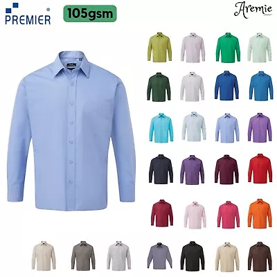 Premier Mens Long Sleeve Easy Care Poplin Shirt Office Work Casual Business • £20.99