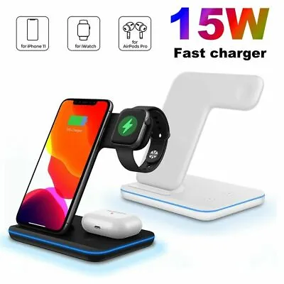 £14.99 • Buy 3 In 1 Qi Fast Wireless Charger Station Dock For Apple Watch IPhone 12 13 14 Pro