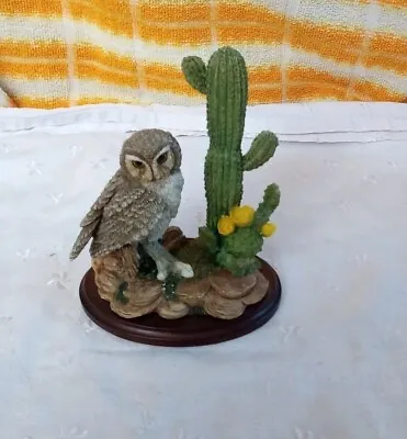 Elf Owl With Saguaro And Prickly Pear Cactus Country Artist Hand Crafted • £14