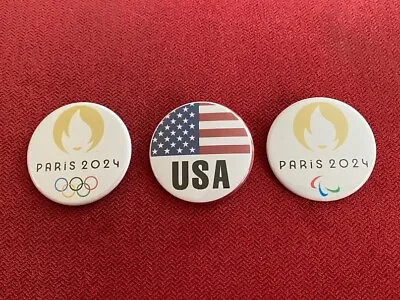 Paris Olympics Paralympics 2024 Memorabilia -  3 X 1.75  Pin-back Buttons • $9.99