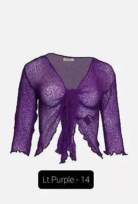 £8.99 • Buy Womens Ladies Bali One Size Tie Up Stretch  Net Shrug Cardigan Lt Purple  Clr 14