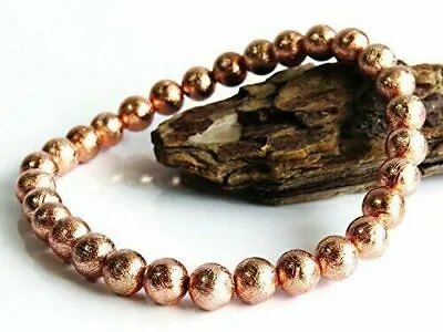 6mm Natural Gibeon Iron Meteorite Rose Gold Plated Round Beads Bracelet AAAAA • $410