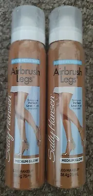 2X Sally Hansen Airbrush Legs Leg Make Up Water Resistant Medium Glow Tan Sealed • £29.99