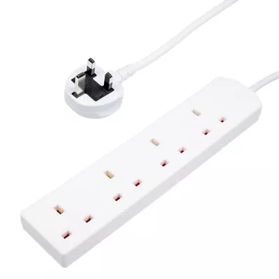 4 Way Mains Extension Lead Socket Gang Power 3M Metre Cable 13A Amps White • £8.99