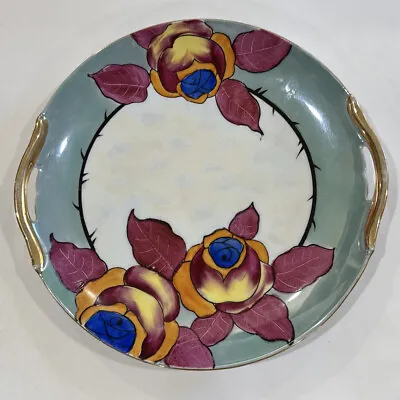 Noritake Art Deco Luster Cake Plate With Deco Floral Design And Gold Trim • $28