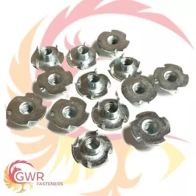 M6 Four Pronged T Nuts Captive Threaded Inserts For Wood Furniture Zinc Plated • £3.07