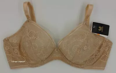 NWT WACOAL 851273  Take The Plunge  Soft Cup Underwire Lace Bra Beige (263) • $40.99