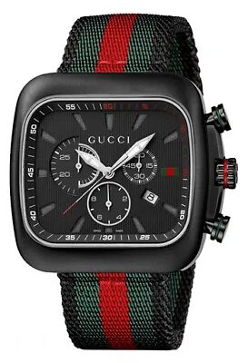 $1999 • Buy RARE Genuine GUCCI Coupe 44mm Chronograph Square Black Dial Mens Watch YA131202