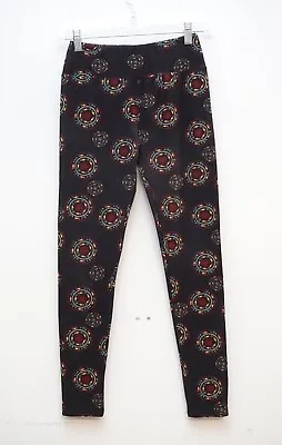 LuLaRoe Womens One Size Leggings Black Multi Color Geometric Pattern • $3.25