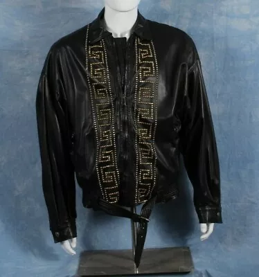 GIANNI VERSACE Leather Jacket Black Studded With Zip Size IT 54 From The 1990's • $2250