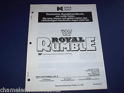 Wf Royal Rumble 1994 German Pinball Machine Service Repair Manual • $21.25