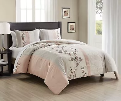 Chezmoi Collection 7-Piece Bed In A Bag Cherry Blossom Embroidery Comforter Set • $84.99