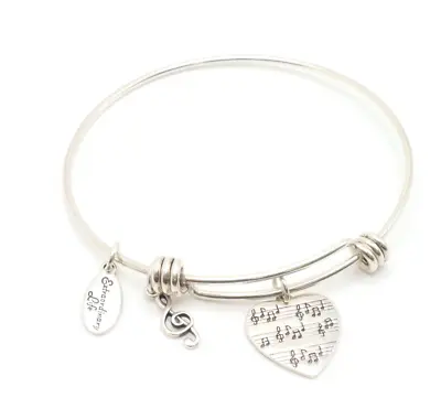 Extraordinary Life Sterling Silver Music To My  Heart Charm Adjustable Bangle • $24.69