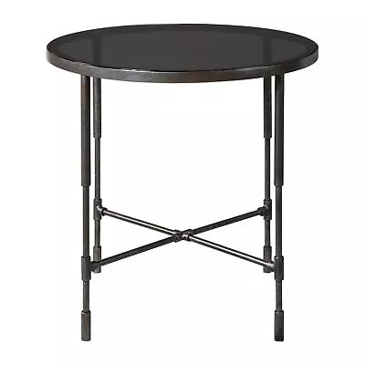 Industrial Minimalist Rustic Metal Accent Table Round Pipe Fitting Retro Glass • $402.60