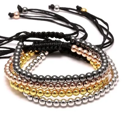 Charm Mens Bracelet 24kt Gold Plated Micro Pave Zircon Cube Macrame Bracelets • $1.82