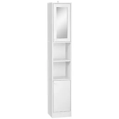 £52.99 • Buy Kleankin Tall Bathroom Storage Cabinet Narrow Freestanding Cabinet With Mirror