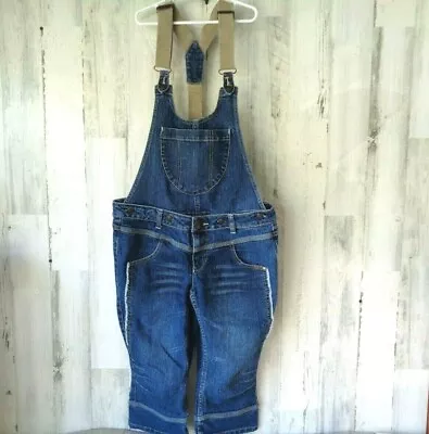 Vtg Overalls Y2K Jeans FUBU 2 Piece Detachable Bib Denim 90s Capri Pants 7 - 8 • £17.68