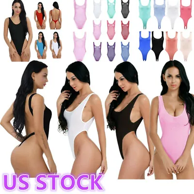 US Sexy Women's One Piece Swimsuit High Cut Thong Bathing Suit Low Back Bodysuit • $8.73