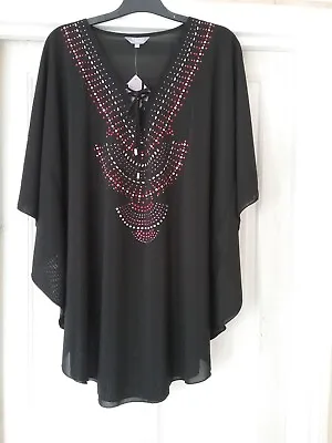 Michele Hope Black  Diamante Embellished Oversized Kaftan Size 26 - 28  (BNWT) • $12.32