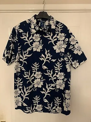 Pre Loved OP Ocean Pacific Hawaiian Shirt Mens L Blue Flowers Beach Surf  VGC • £24