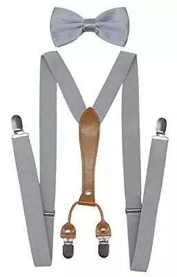 Men's Suspenders Bowtie Set Elastic Y Shape Style Women's Suspenders Silver • $10.11