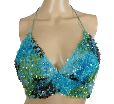 Claudio Milano Women's Sequin Blue Bra Top Size S Retail $295 • $44.99