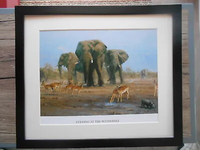 David Shepherd Print 'Evening At The Waterhole' Elephants FRAMED • £25.95