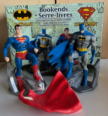 Batman Superman Statue Bookends Set - DC Comics Collectible • $49.99