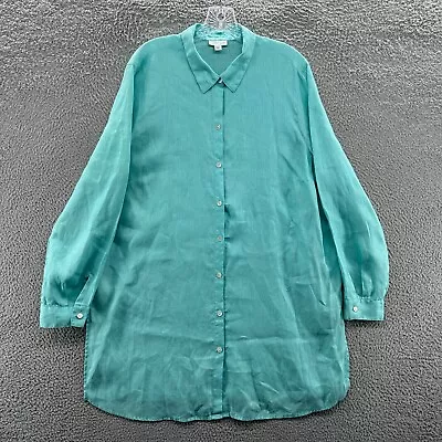 J Jill Dress Womens XL Green Love Linen Beach Long Sleeve Button Up Shirt Dress • $39.99