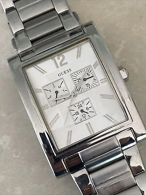 Men's GUESS STEEL Square  Dial Day/Date All Stainless Watch U11012G1 • $21