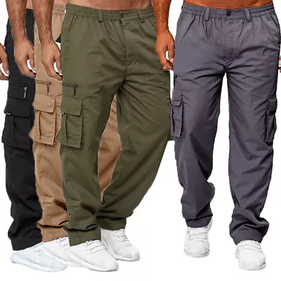 Mens Work Trousers Combat Multi Pockets Cargo Elasticated Stretch Waist Pants US • $21.80