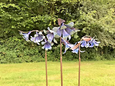 Blue Bell Flower Garden Stake Ornament Lawn Patio Metal Gift Present Quirky • £14.95