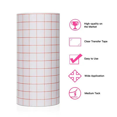 Vinyl Transfer Paper Tape Roll Cut Adhesive 12 X 39  Clear Alignment Red Grid • $2.59