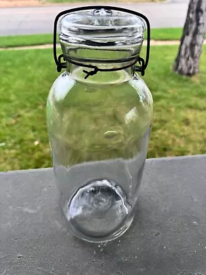 Vintage Clear Half Gallon Mason Jar Glass #3 Warped Bottom Wire Bail Lid 10 1/2  • $10.19