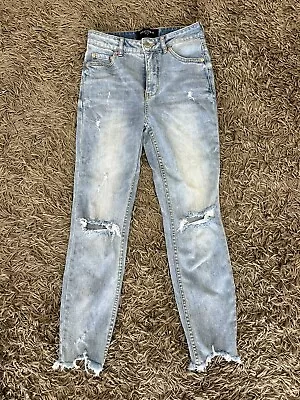 Decjuba Womens Skinny Jeans Size 8 Blue Light Wash Stretch Distressed Denim NEW • $20